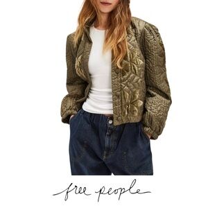 FREE PEOPLE Quinn Quilted Jacket in Olive Green S